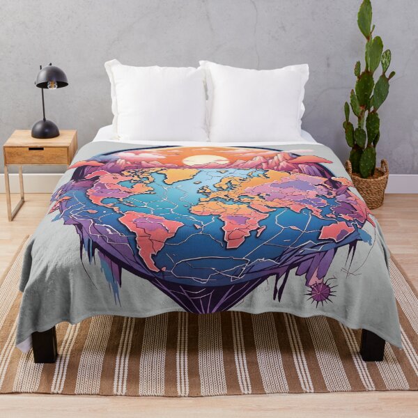Item preview, Colorful Earth Map Fantasy with Majestic Mountains Ocean Sunset Art designed and sold by MindfulVisionz.