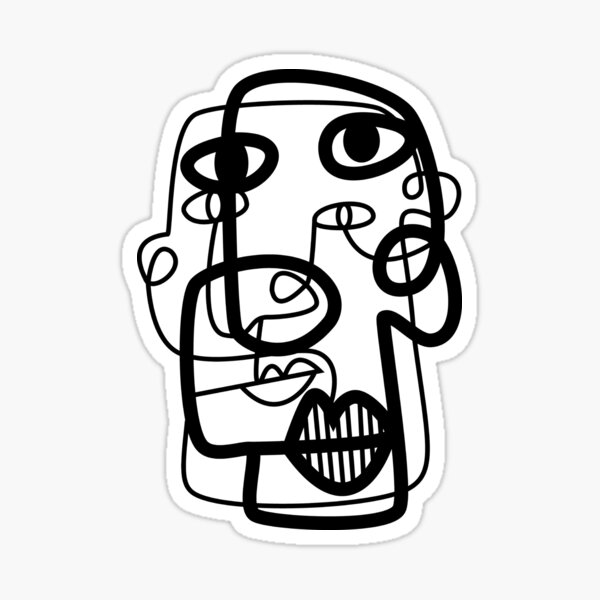 Abstract Face Black and White Continuous Line Drawing Sticker