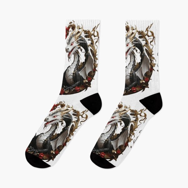 Item preview, Golden Black and White Dragon Duo with Red Flowers designed and sold by Cloe Dauplais.