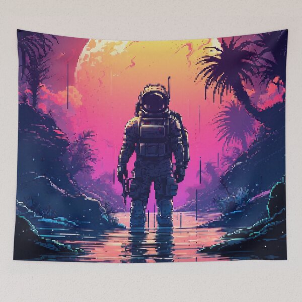 Item preview, Tropical Synthwave Astronaut Retro Pixel Art designed and sold by LVTFCOarts.