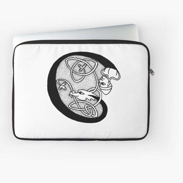 Knight and Dragon Alphabet - C - black and white Laptop Sleeve