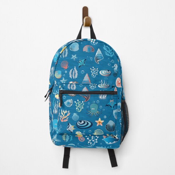 Item preview, Cute seahorses and shells on blue - maritime pattern designed and sold by colorofmagic.