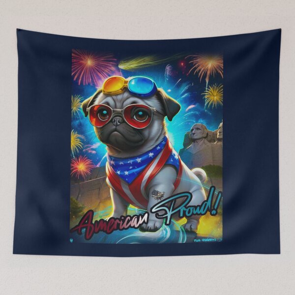 Item preview, Pug HAPPY HOLIDAYS 166 4th of July AMERICAN PROUD designed and sold by RedBluffTraders.