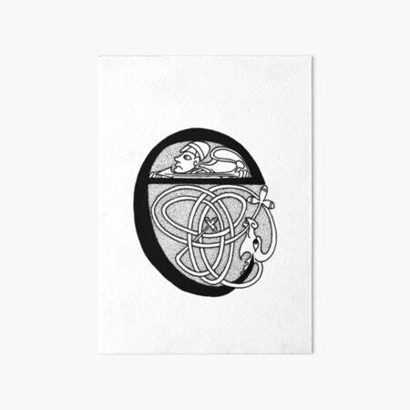 Knight and Dragon Alphabet - E - black and white Art Board Print