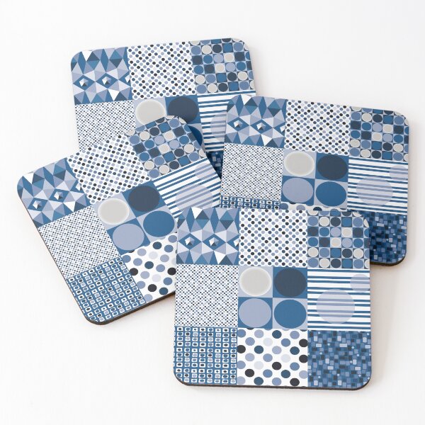 Item preview, Blue and white patchwork pattern with geometric shapes designed and sold by colorofmagic.