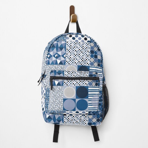 Item preview, Blue and white patchwork pattern with geometric shapes designed and sold by colorofmagic.