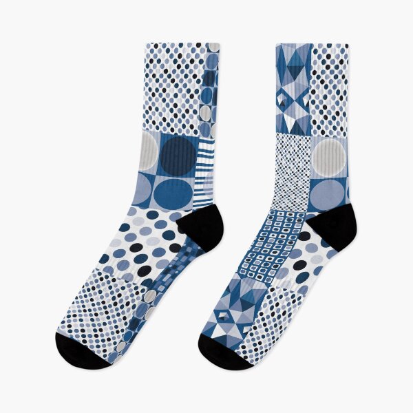 Item preview, Blue and white patchwork pattern with geometric shapes designed and sold by colorofmagic.
