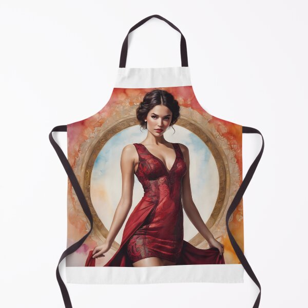Item preview, model in red dress designed and sold by Imagine2024.