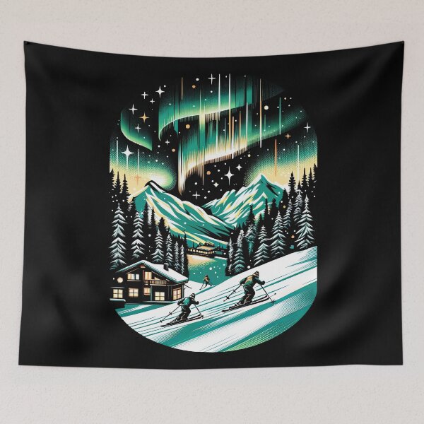 Item preview, Alpine Glow: Northern Lights Ski Escape designed and sold by sweetbelle.