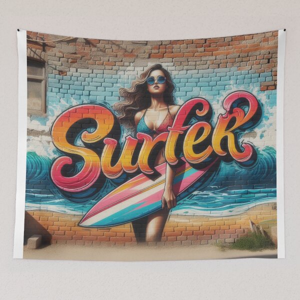 Item preview, graffiti surfer girl, surfer girl t shirt, nautical sticker art, urban art, 3d letters designed and sold by KreativeSouls.
