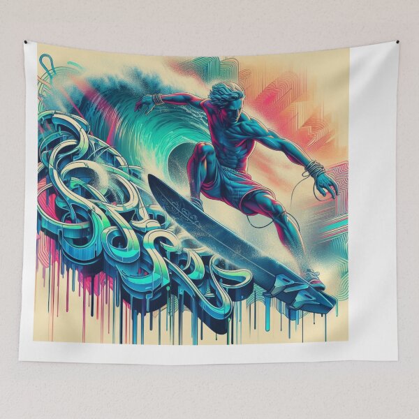 Item preview, graffiti surfer, neon surfer t shirt, nautical sticker art, urban art, 3d letters designed and sold by KreativeSouls.