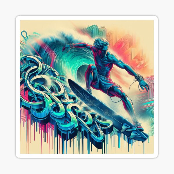 graffiti surfer, neon surfer t shirt, nautical sticker art, urban art, 3d letters Sticker