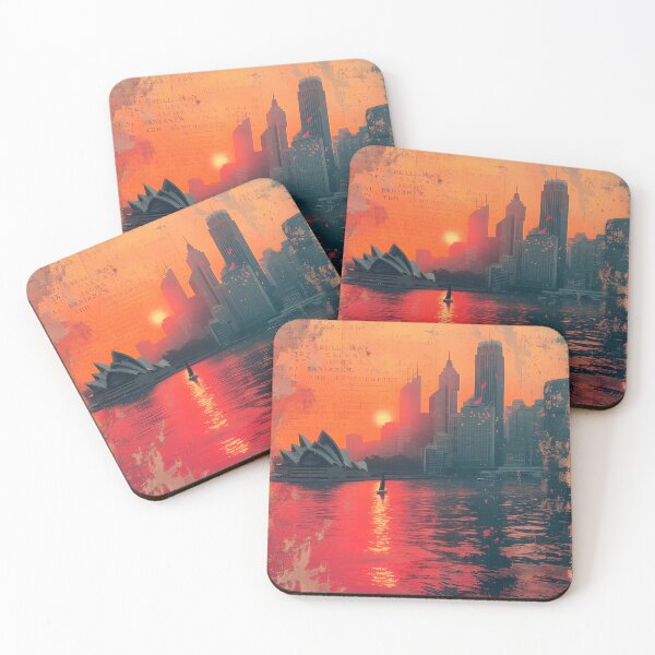 Item preview, Sunset Sails: Sydney Skyline and Opera House in Vintage Hues Art Print designed and sold by Moisky Patterns.