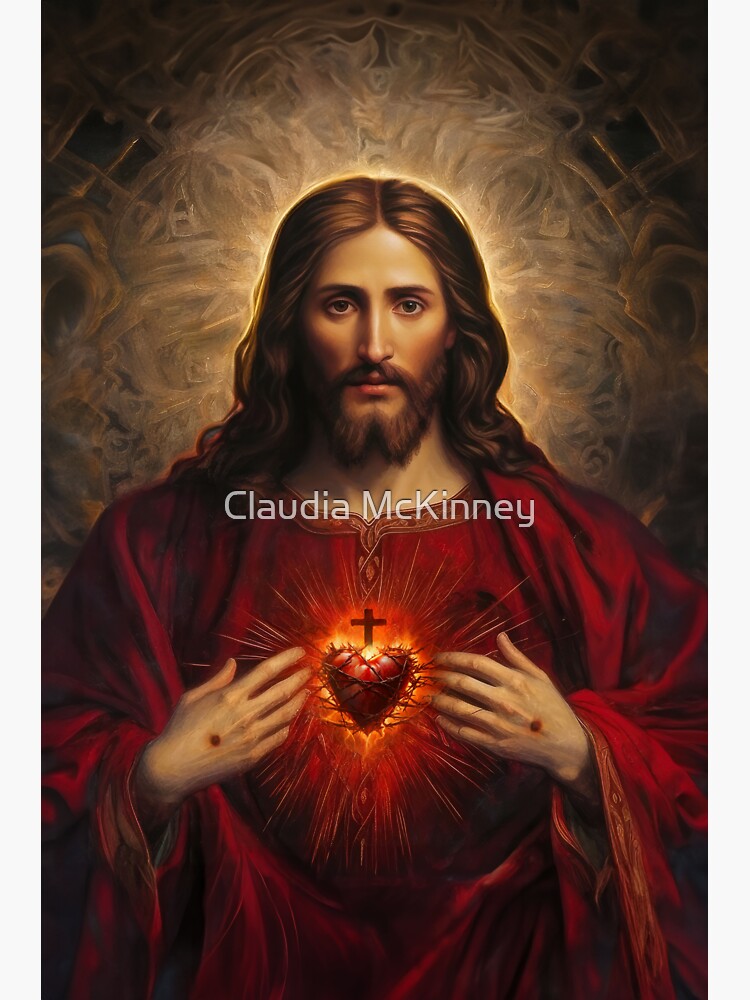 Thumbnail 3 of 3, Sticker, Sacred Heart of Jesus 2023 designed and sold by phatpuppyart.