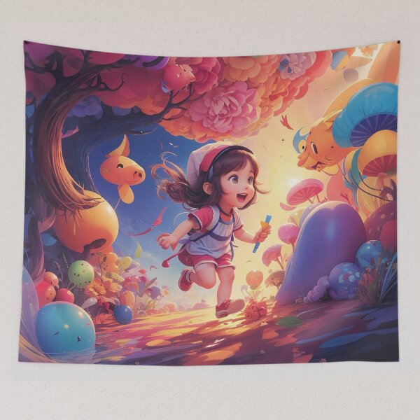 Item preview, A cartoon girl running in a garden designed and sold by johndesign88.