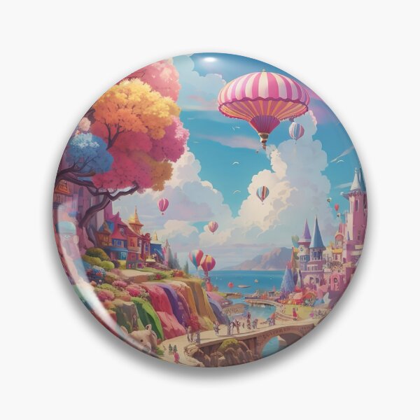 Item preview, A colorful landscape with a castle and hot air balloons designed and sold by johndesign88.