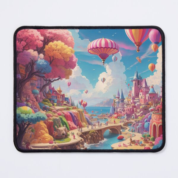 Item preview, A colorful landscape with a castle and hot air balloons designed and sold by johndesign88.