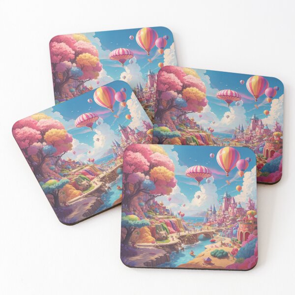 Item preview, A colorful landscape with a castle and hot air balloons designed and sold by johndesign88.