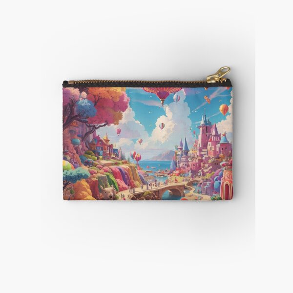Item preview, A colorful landscape with a castle and hot air balloons designed and sold by johndesign88.