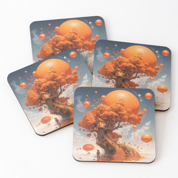 Item preview, A tree house with orange balloons and a couple of people standing on a small island designed and sold by johndesign88.