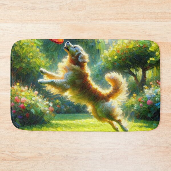 Item preview, Golden Retriever making an impression catching the frisbee in the back yard designed and sold by PinoyDnDShirts.
