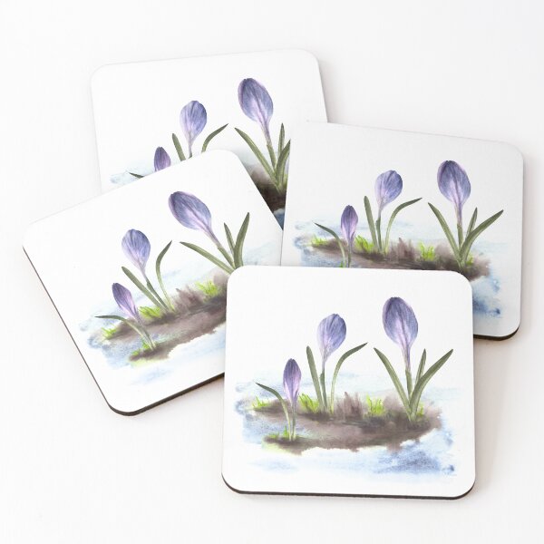 Item preview, Flowers lilac crocuses sprouting through the snow Watercolor hand drawn illustration Spring sticker designed and sold by BartolArt.