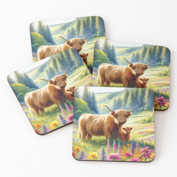Item preview, Highland Cows, Mom & Baby in Summer designed and sold by KerriAlexa Designs.