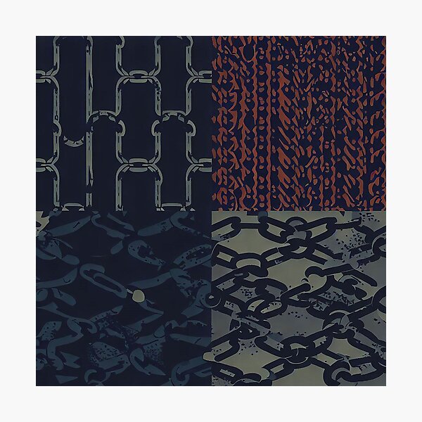 Item preview, Grunge Chains Patchwork Pattern in army green, rusty red and dark dusty blue designed and sold by SamJanner.