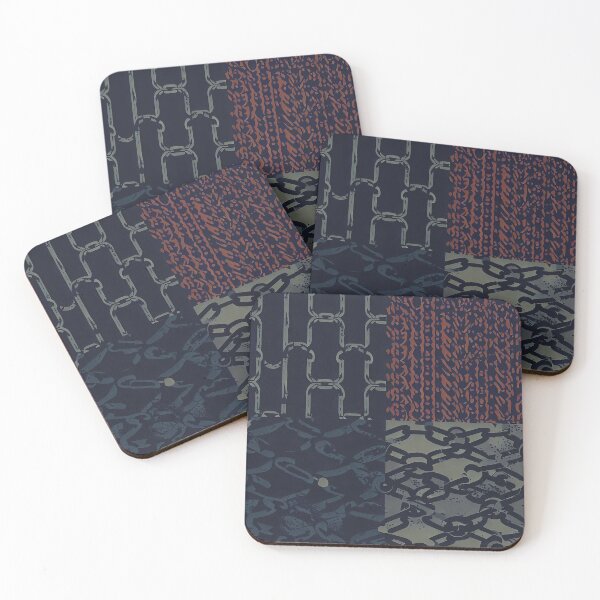 Item preview, Grunge Chains Patchwork Pattern in army green, rusty red and dark dusty blue designed and sold by SamJanner.