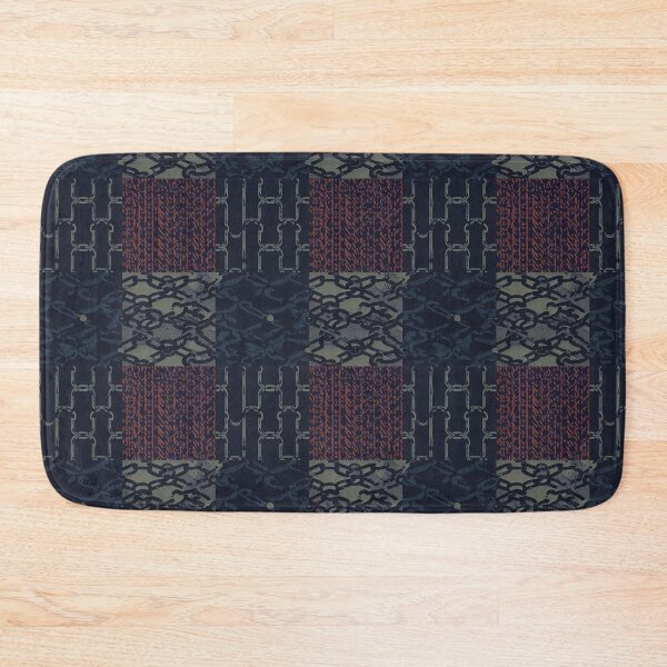 Item preview, Grunge Chains Patchwork Pattern in army green, rusty red and dark dusty blue designed and sold by SamJanner.