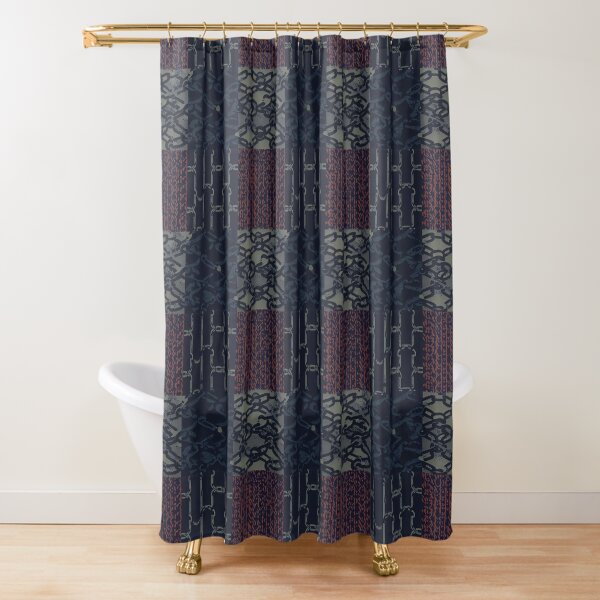Item preview, Grunge Chains Patchwork Pattern in army green, rusty red and dark dusty blue designed and sold by SamJanner.