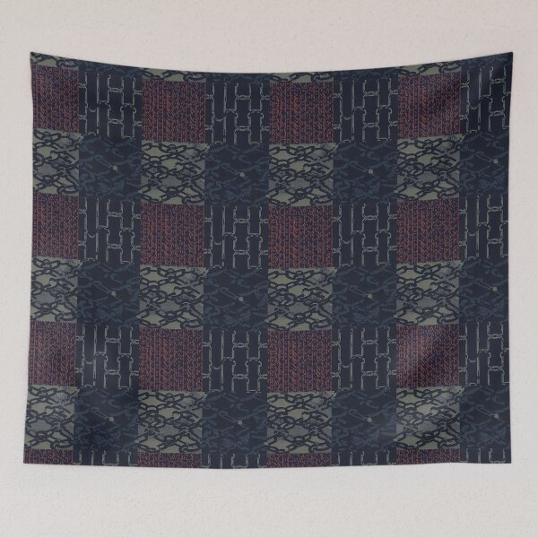 Item preview, Grunge Chains Patchwork Pattern in army green, rusty red and dark dusty blue designed and sold by SamJanner.