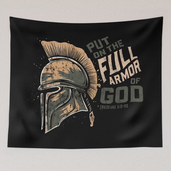 Artikelvorschau, Setzen Sie die volle Rüstung Gottes auf, Spartan-Helm, Bibelvers-Zitat aus Epheser 6 entworfen und verkauft von InkyPixelPrints.