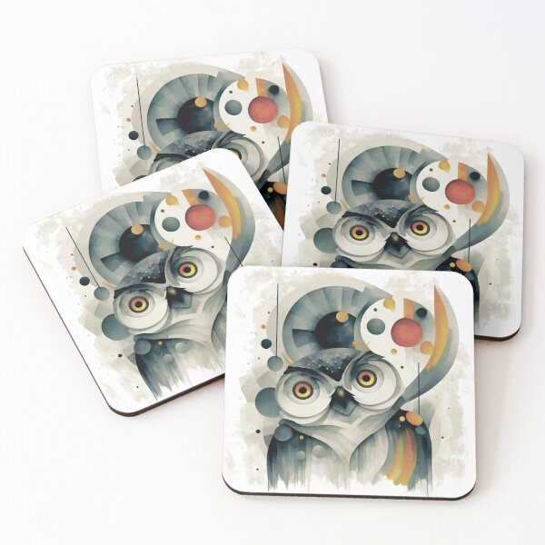 Item preview, modern minimalist art owl white depicts linear gray watercolor background in Kandinsky style designed and sold by MagelliShop.