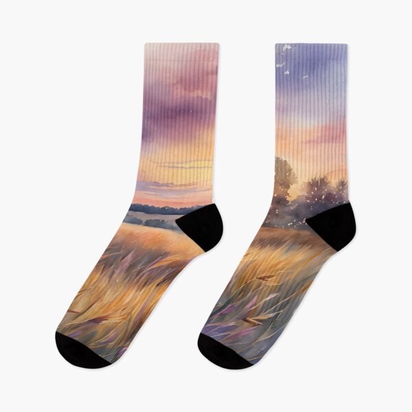 Item preview, Vast Rolling Prairie at Golden Hour Watercolor  designed and sold by colorvisionart.