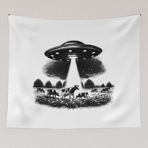 Item preview,  UFO object over a field with cows designed and sold by UFOFashionista.