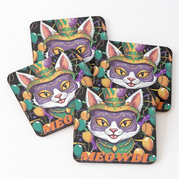 Item preview, MEOWDI-GRAS Festive cat Mardi Gras Ready Paradw and Jester Masks designed and sold by CuriousMax.