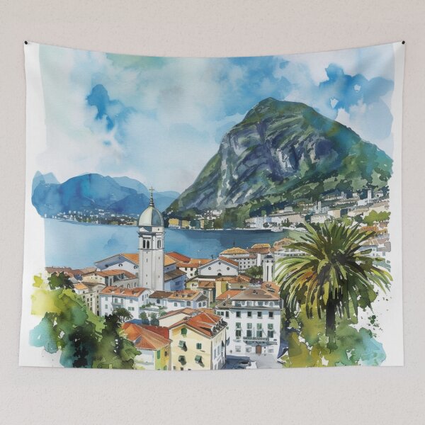 Item preview, Watercolor Design of Lugano - Switzerland  designed and sold by Sketch-Shack.