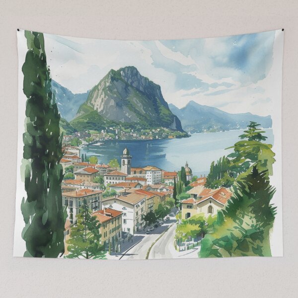 Item preview, Watercolor Design of Lugano - Switzerland  designed and sold by Sketch-Shack.