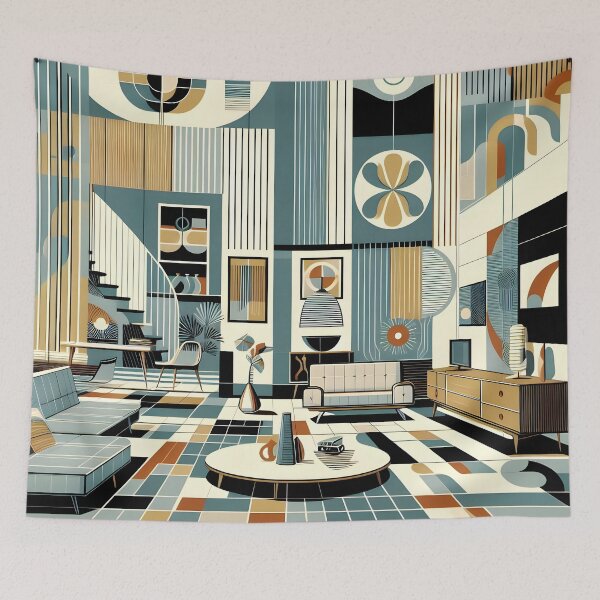 Item preview, Mid-century modern interior illustration pattern  designed and sold by Inkstorm-London.