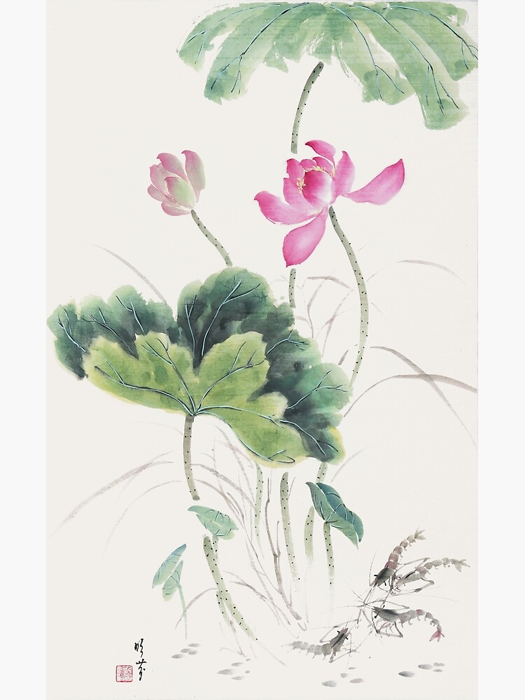 Thumbnail 3 of 3, Poster, Pink Lotuses - Traditional Chinese Ink Painting designed and sold by mingjan.