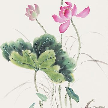 Artwork thumbnail, Pink Lotuses - Traditional Chinese Ink Painting by mingjan