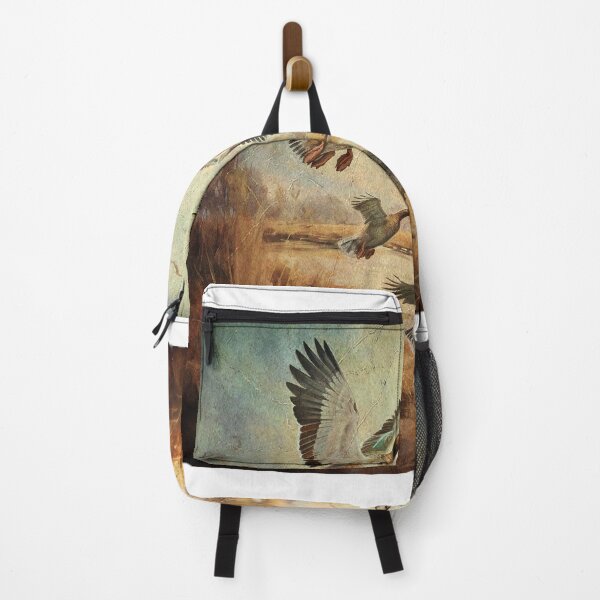 Item preview, A vintage artistic representation showcasing four airborne ducks within a painted masterpiece. designed and sold by AIArtMaven.