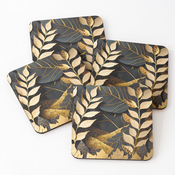 Item preview, Leaf, Leaves, Forest, Foliage, Nature, Tree, Plants, Gold, Layered Paper, Paper Cut, Black designed and sold by Golden-Feathers.