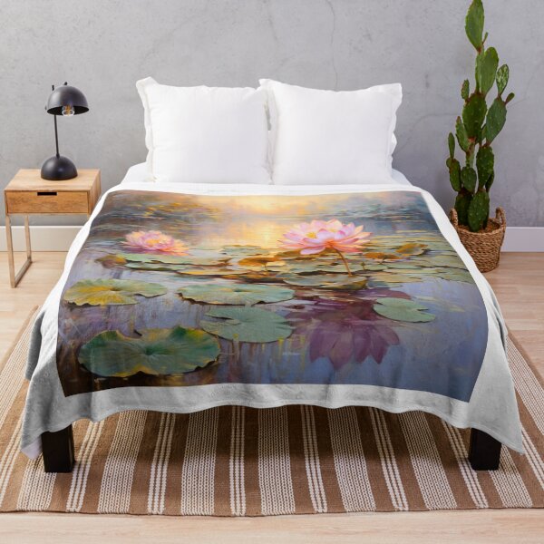 Item preview, Lotus Flower Water Lily III Pond Zen Art Oil Painting designed and sold by acrylicartp.