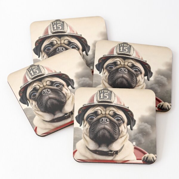 Item preview, Cute Pug Vintage Firefighter designed and sold by TheHotEnd.
