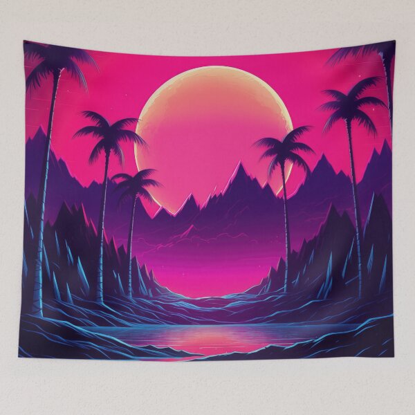 Item preview, Tropical Twilight Harmony: Ethereal Synthwave Oasis designed and sold by Mullet Monkey.
