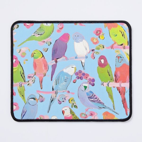 Item preview, Budgies on baby blue background designed and sold by SophieClimaArt.