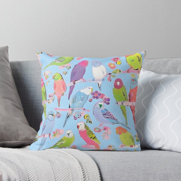 Item preview, Budgies on baby blue background designed and sold by SophieClimaArt.