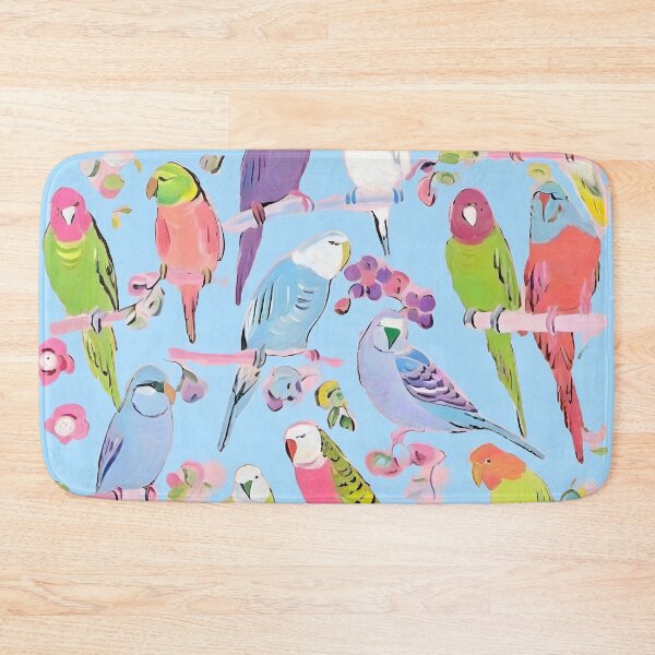 Item preview, Budgies on baby blue background designed and sold by SophieClimaArt.